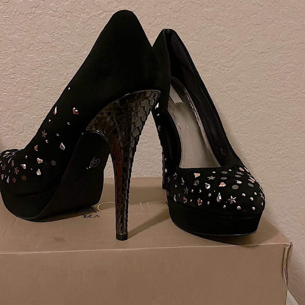 Rachel Roy Embellished Black Suede Stiletto; Size 10; brand new, never worn